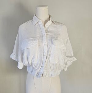 Dynamite S Tie-Back White Button-Up Cropped Blouse